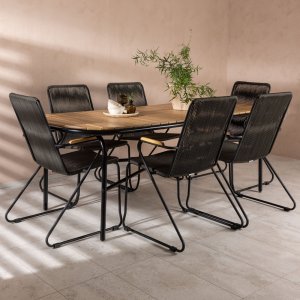 Holmbeck buiteneetgroep met 6 Bois stoelen - Zwart/Natuurlijk