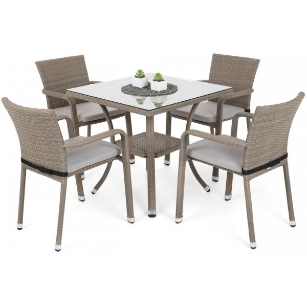 Matgrupp Sumba bord + 4 stolar & sittdynor - Beige melerad