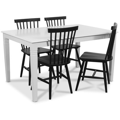 Mellby matgrupp 140 cm bord med 4 st svarta Karl pinnstolar - Vit / Svart