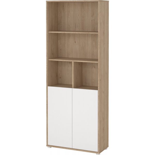 Bibliothèque haute Sign avec 2 portes - Blanc/hickory Bibliothèque haute Sign avec 2 portes - Blanc/hickory
