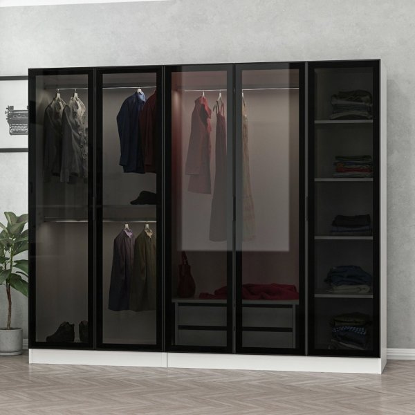 Armoire Cavolo 225x52x190 cm - Blanc/noir Armoire Cavolo 225x52x190 cm - Blanc/noir