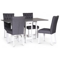 Fårö matgrupp; Fårö klaffbord Vit / Grå med 4 st grå Crocket stolar