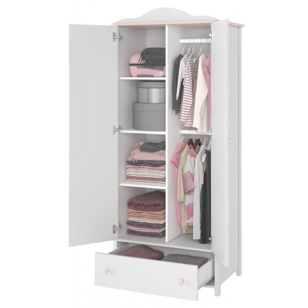 Stephany klädskåp för barn - Vit/rosa (med invändiga hyllplan) Stephany klädskåp för barn - Vit/rosa (med invändiga hyllplan)