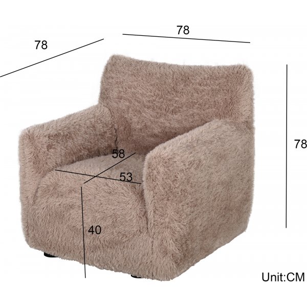Fåtölj i fluffigt nougatfärgat tyg Fåtölj i fluffigt nougatfärgat tyg