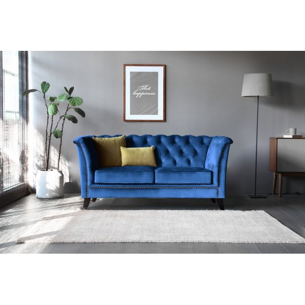 Bank 2-zits Chesterfield blauw - Milton Bank 2-zits Chesterfield blauw - Milton