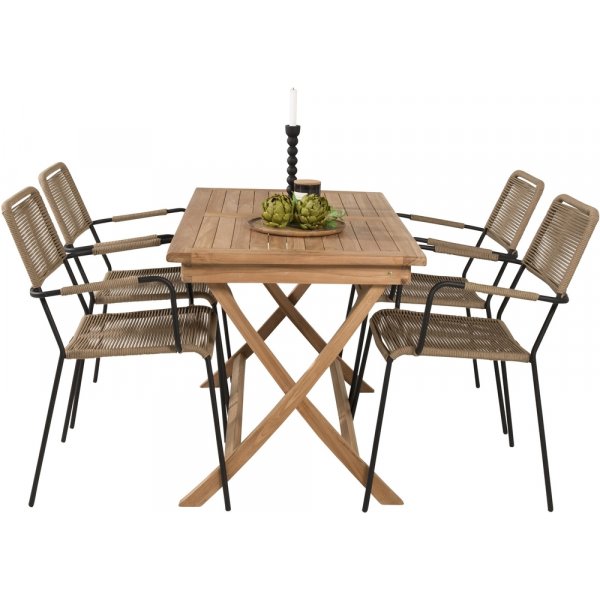 Kenya utematgrupp med 4 st Lindos stolar - Beige/Svart/Teak Kenya utematgrupp med 4 st Lindos stolar - Beige/Svart/Teak