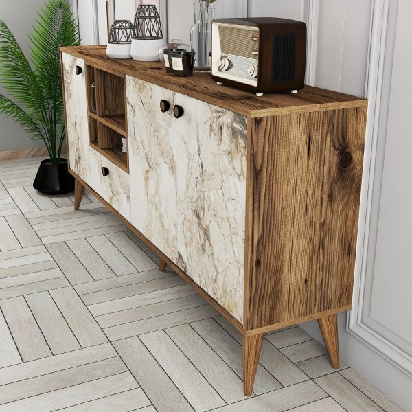 Nappa dressoir - Wit marmer/notenhout Nappa dressoir - Wit marmer/notenhout