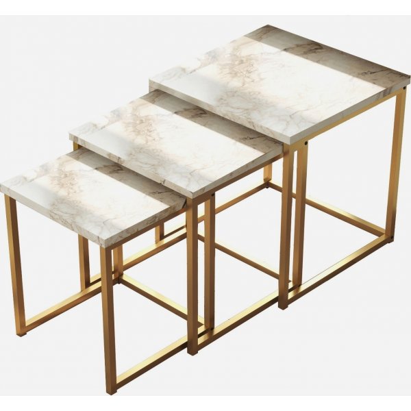 Voyage satsbord 7, 30/35/40x30/35/40 cm - Vit marmor/guld