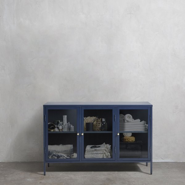 Buffet Dobb en mtal bleu fonc avec portes vitres