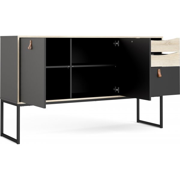 Stubbe skänk med 3 dörrar och 2 lådor - Svart/ek Stubbe skänk med 3 dörrar och 2 lådor - Svart/ek