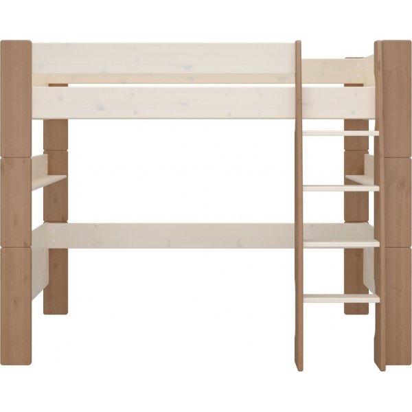 For kids hög loftsäng 90 x 200 cm - Whitewash/grå/brun For kids hög loftsäng 90 x 200 cm - Whitewash/grå/brun