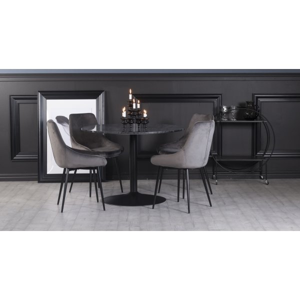 Plaza matgrupp, marmorbord med 4 st Theo sammetsstolar - Gr/Svart