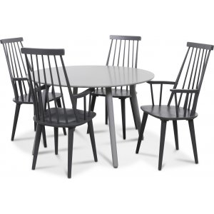 Rosvik matgrupp grått runt bord med 4 st grå Dalsland Pinnstolar - Grå Rosvik matgrupp grått runt bord med 4 st grå Dalsland Pinnstolar - Grå