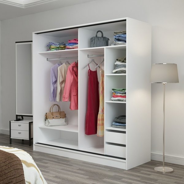 Armoire Kapusta avec porte miroir, 180 cm - Blanc/noir Armoire Kapusta avec porte miroir, 180 cm - Blanc/noir