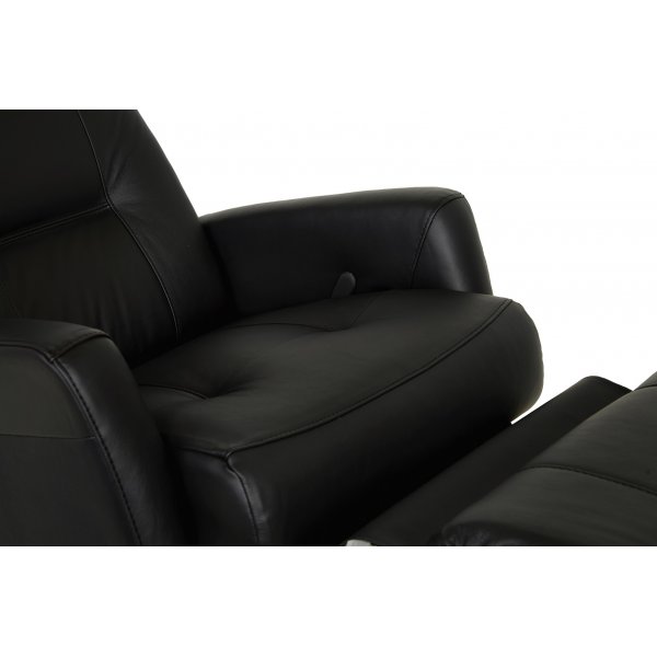 Frans reclinerftlj i svart skinn med gung och snurrfunktion