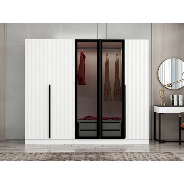 Armoire Cikani avec porte vitrée, 225x52x210 cm, variante A - Blanc Armoire Cikani avec porte vitrée, 225x52x210 cm, variante A - Blanc