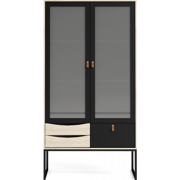 Stoppelvitrinekast - Zwart/eiken Stoppelvitrinekast - Zwart/eiken