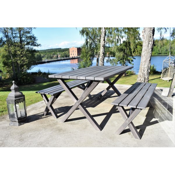 Table de groupe d'extrieur Scottsdale 150 cm avec 2 bancs - Shabby Chic gris