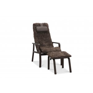 Reclinerfåtölj med fotpall i äkta fårskinn brun/ek - Frank Reclinerfåtölj med fotpall i äkta fårskinn brun/ek - Frank