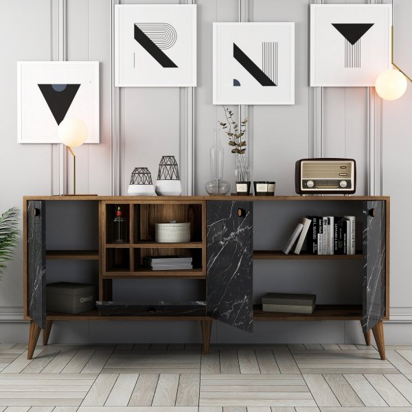 Nappa dressoir - Zwart/walnoot