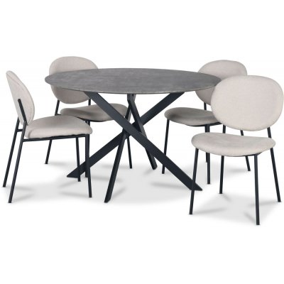 Hogrän matgrupp Ø120 cm bord i betongimitation + 4 st Tofta beige stolar