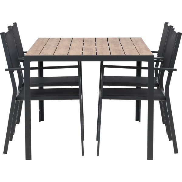 Chania matgrupp; 6 st stolar med bord 205 x 90 cm - Svart/natur Chania matgrupp; 6 st stolar med bord 205 x 90 cm - Svart/natur