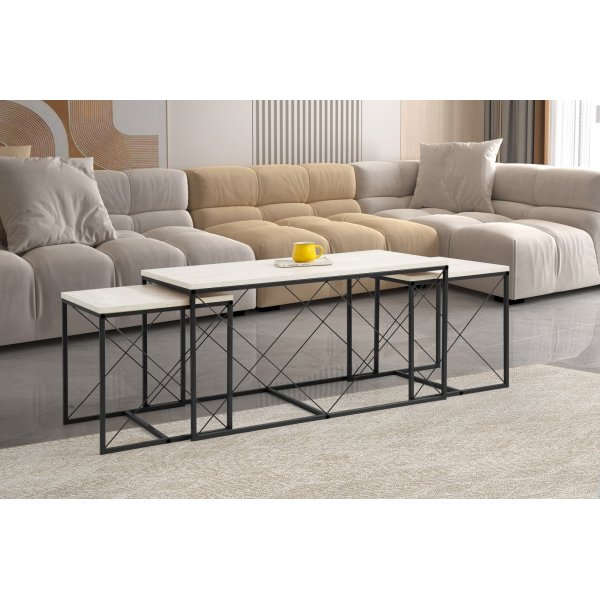 Ensemble de table basse Defne - Noir/marbre Ensemble de table basse Defne - Noir/marbre