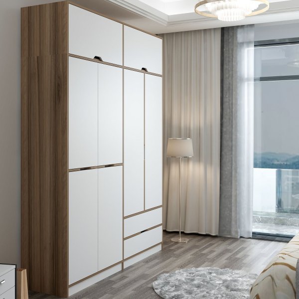 Armoire Elina 185 x 52 x 253 cm - Blanc/marron Armoire Elina 185 x 52 x 253 cm - Blanc/marron