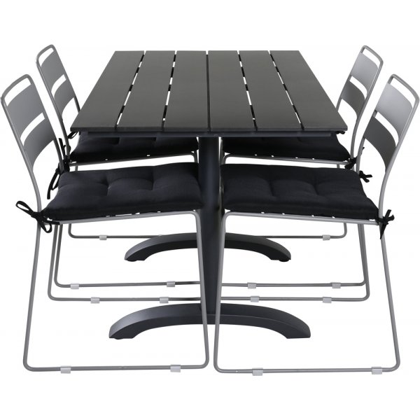 Denver utematgrupp med 4 st Lina stolar - Svart/Grå Denver utematgrupp med 4 st Lina stolar - Svart/Grå