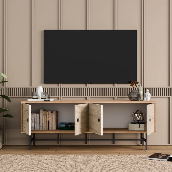 Diamond TV-bänk - Ek/travertin Diamond TV-bänk - Ek/travertin