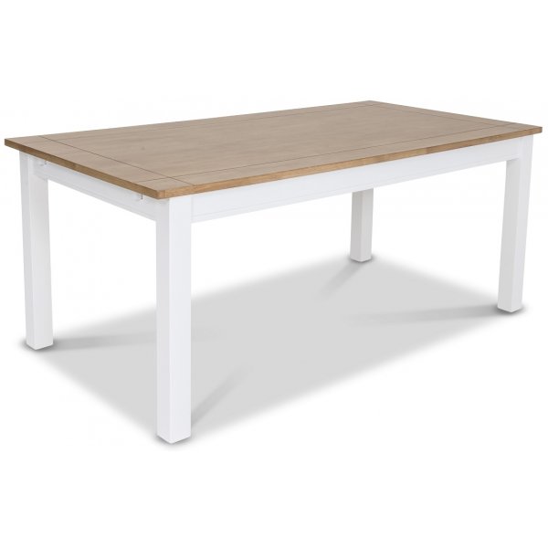 Skagen matgrupp - 180 cm Bord inklusive 6 st Herrgrd Vind stolar med bl sits - Vit/Ekbets