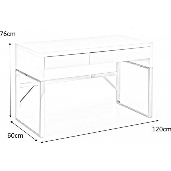 Caitlyn skrivbord i vit hgglans 120x60 cm kromade ben