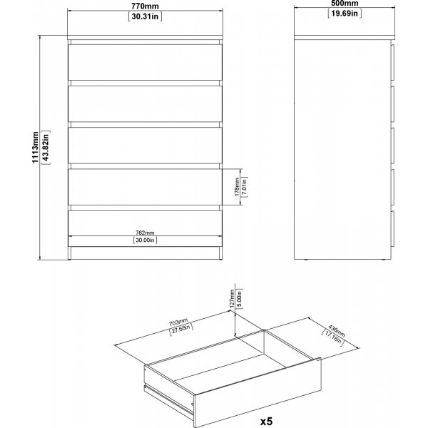 Naia byrå med 5 lådor - Tryffel Naia byrå med 5 lådor - Tryffel