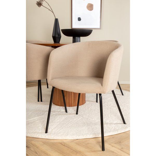 Bianca Matgrupp runt valnöt matbord med 4 st Berit beige polyesterlinne stolar Bianca Matgrupp runt valnöt matbord med 4 st Berit beige polyesterlinne stolar