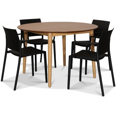 Oskar matgrupp 120-170 x 120 cm inkl. 4 st Alafors svarta stolar - Ekfanr