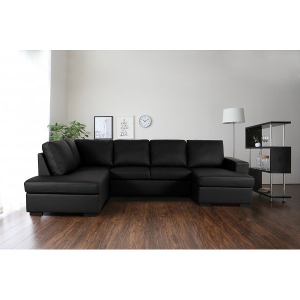 Solna U-soffa i svart PU A3D + Flckborttagare fr mbler