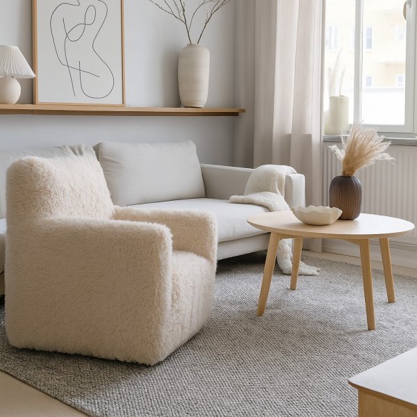Ftlj fluffig beige tygkldsel