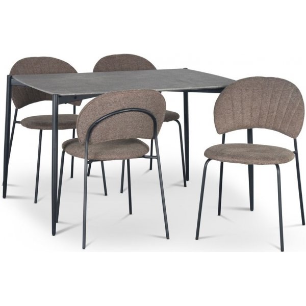 Lokrume matgrupp 120 cm bord i betongimitation + 4 st Hogrn bruna stolar