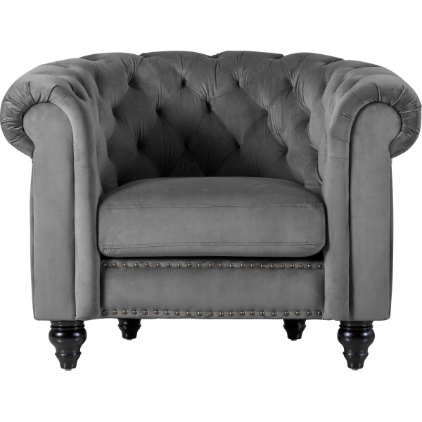 Fåtölj chesterfield grå sammet Royal + Fläckborttagare för möbler Fåtölj chesterfield grå sammet Royal + Fläckborttagare för möbler