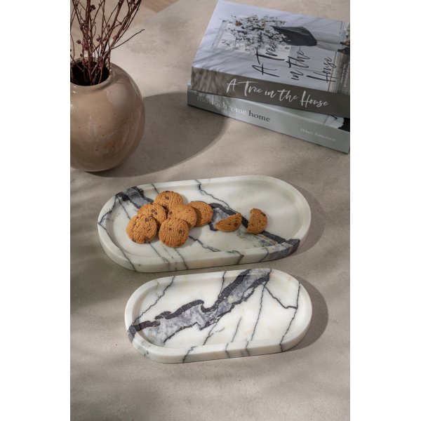 Dekorationsfat i vit marmor frn Sicilien 2 delar - 25/30 x 12/15 x 2 cm