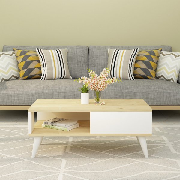 Table basse Saul 90 x 45 cm - Chne saphir/blanc