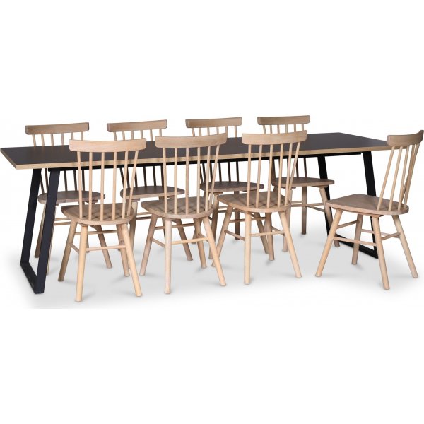 Edge 3.0 matgrupp 240x90 cm inkl 8 st vitoljade Orust pinnstolar - Svart Hgtryckslaminat (HPL)