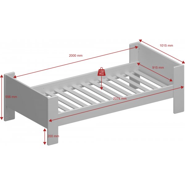 Voor kinderen eenpersoonsbed 90 x 200 cm - Whitewash/grijs/bruin