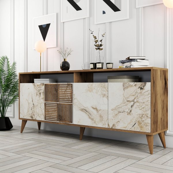 Buffet Milan 180 cm - Noyer/marbre blanc Buffet Milan 180 cm - Noyer/marbre blanc