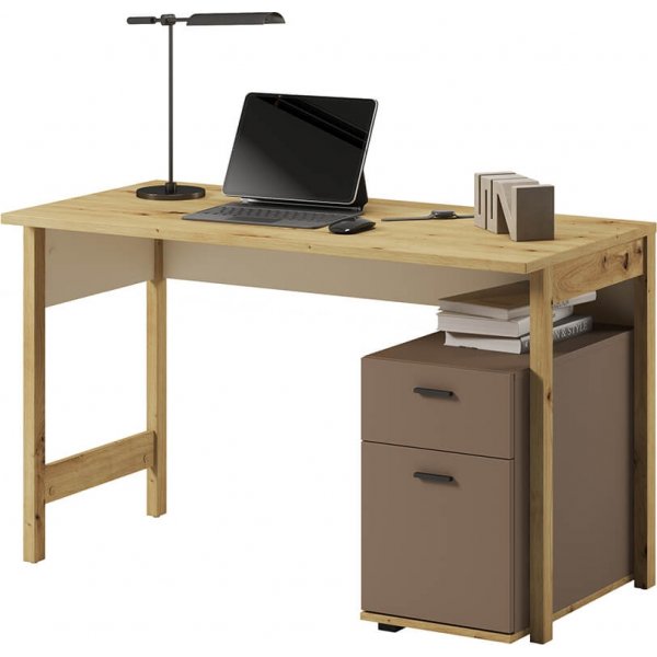Bureau Lenny 125 x 60 cm - Chêne artisanal/beige/truffe Bureau Lenny 125 x 60 cm - Chêne artisanal/beige/truffe