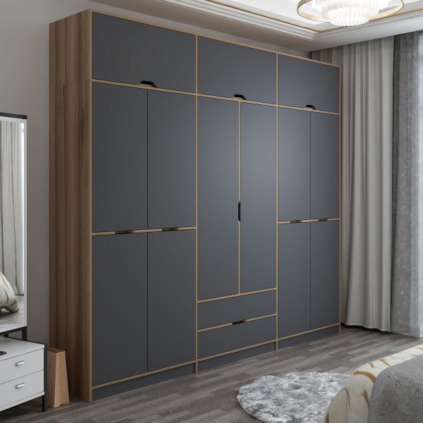 Armoire Elina 277 x 52 x 253 cm - Anthracite/marron Armoire Elina 277 x 52 x 253 cm - Anthracite/marron