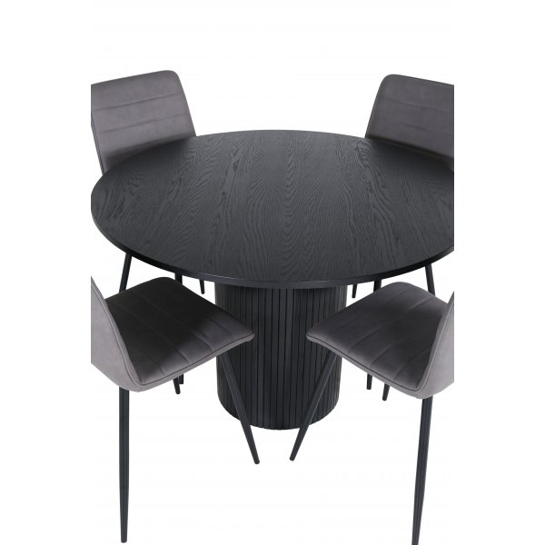 Bianca Matgrupp runt svart matbord med 4 st Windu Lyx grå stolar Bianca Matgrupp runt svart matbord med 4 st Windu Lyx grå stolar