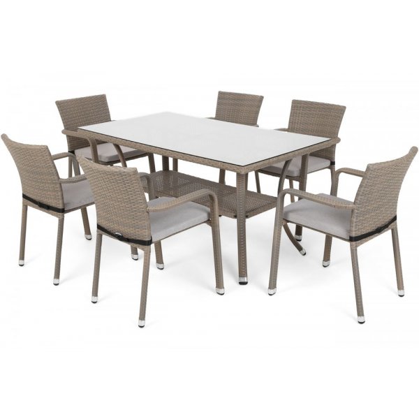 Matgrupp Sumba bord + 6 stolar & sittdynor - Beige melerad