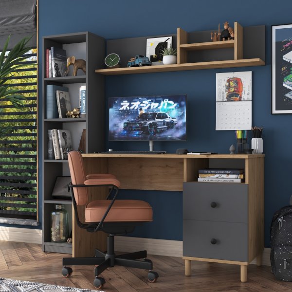 Bureau Hanna avec systme d\\\'tagres 15, 120 x 50 cm - Noyer/anthracite