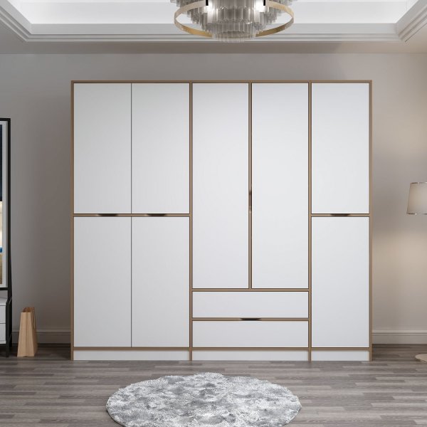 Armoire Elina 232 x 52 x 208 cm - Blanc/marron Armoire Elina 232 x 52 x 208 cm - Blanc/marron